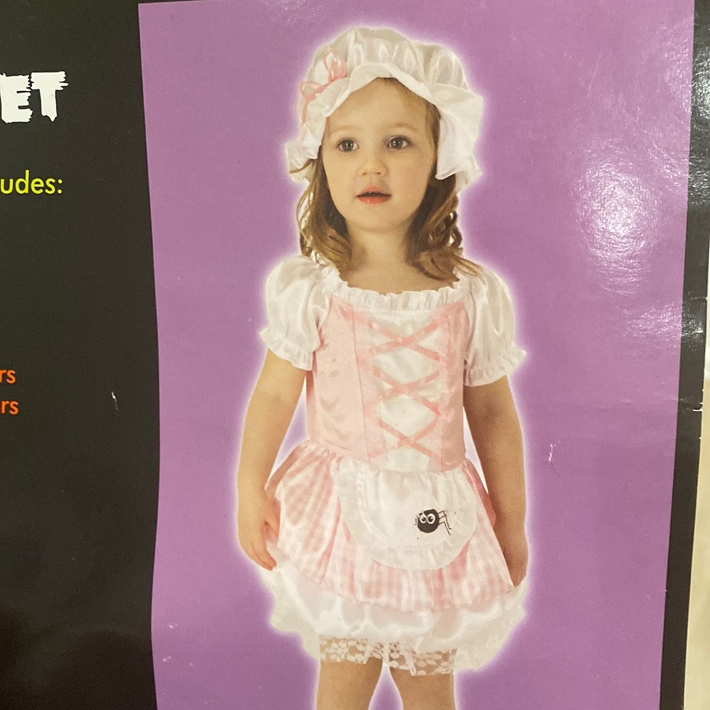 GUC Used Toddler Little Miss Muffet Halloween Costume with Bonnet & Spider Dress